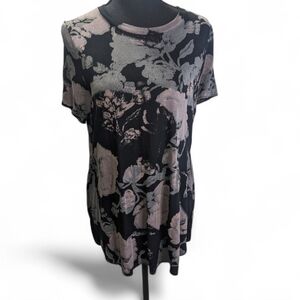 Wilfred Black and Gray Floral Tunic Top High Low Cottagecore Size L